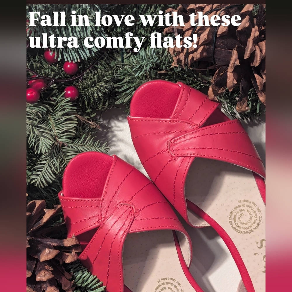 Candy apple red leather flats
